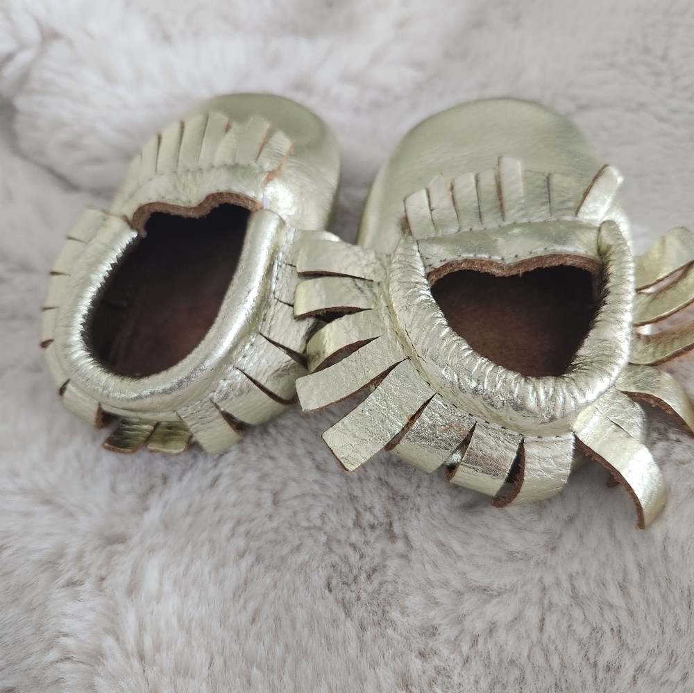 Soft Leather Gold Moccassins, 12-18 months